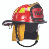 MSA Carins 1836 Red Painted High-Luster Finish Traditional Helmet, side angle