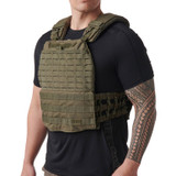 5.11 Tactical TacTec Plate Carrier, Ranger Green front angled view