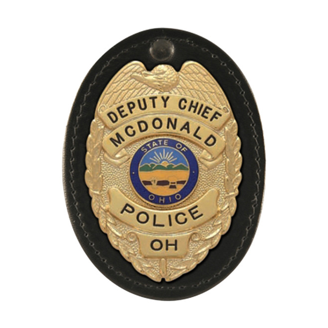 Boston Leather Oval Badge Holder - Hook and Loop Closure, standard