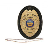 Boston Leather Oval Badge Holder - Hook and Loop Closure, clip and chain