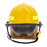MSA Cairns 660C Metro Composite Fire Helmet, yellow with defender visor front view