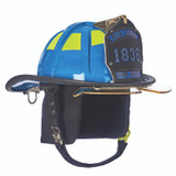 MSA Cairns 1836 Blue Painted High-Luster Finish Traditional Helmet, side angle