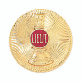 Blackinton Lieutenant Hat Badge Single Vertical Horn and Sunburst Background 2