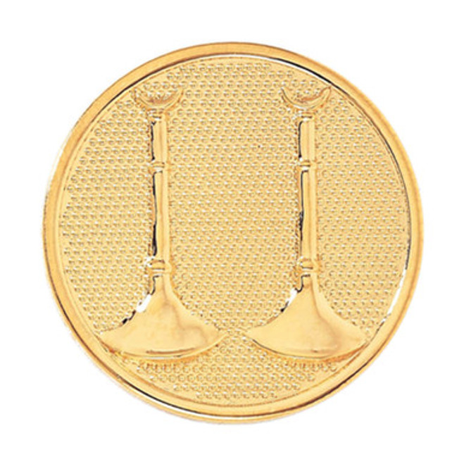 Blackinton Gold Plate Finish 1-11/16 in. 2 Parallel Bugles On Textured Disc Hat Badge with Dual Clutch Pin