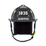 MSA Cairns 1836 Black Unpainted Matte Finish Traditional Fire Helmet, front