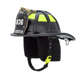 MSA Cairns 1836 Black Unpainted Matte Finish Traditional Fire Helmet, left angle