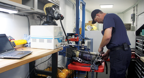 SCBA cylinder hydro testing in our mobile trailer