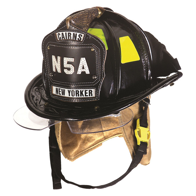MSA Cairns N5A New York Leather Fire Helmet, Black front view
